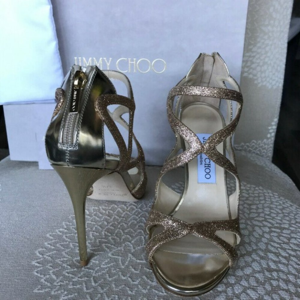 Jimmy Choo Leslie 100 Shoes - Sand/Champagne - Size 37.5 - Picture 7 of 8